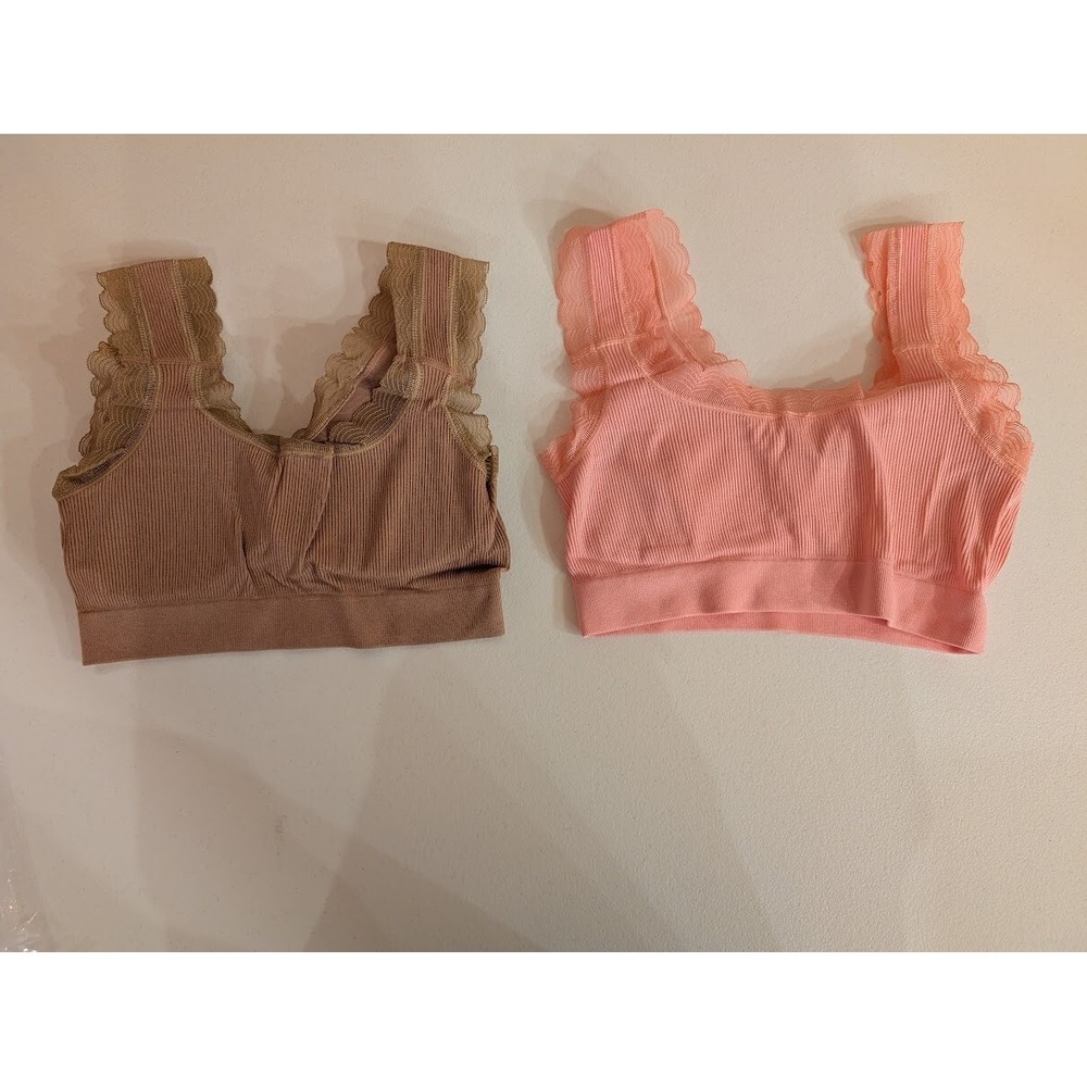 Rhonda Shear Seamless Lace Bralette Set Brown & Pink Size M Wireless Comfort - Picture 1 of 4